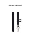 PINKSPINK Black Metal Cat Ear Logo Buckle Women's Top Grain Leather Belts