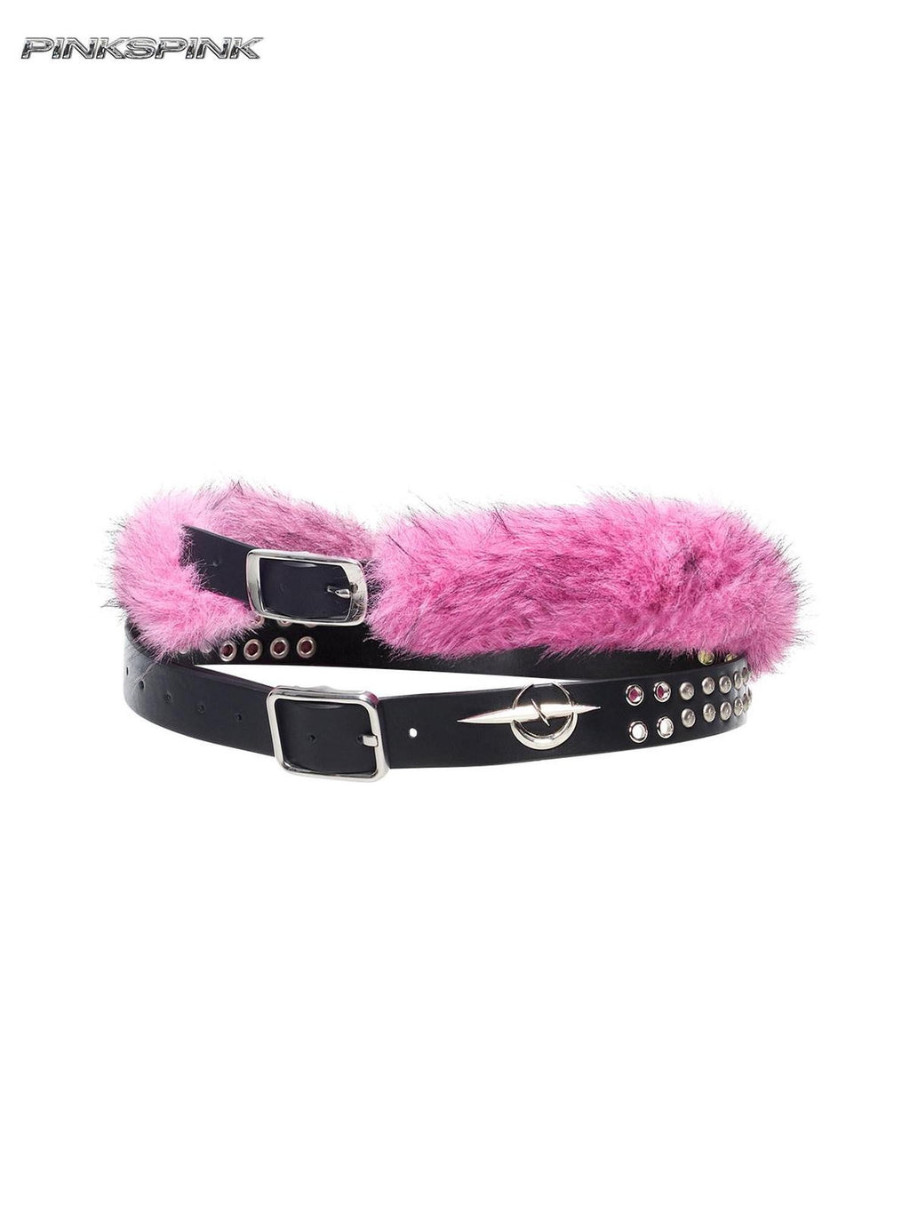 PINKSPINK Black Metal Studded Double Strap Rock Y2k Women's Cowhide Belts