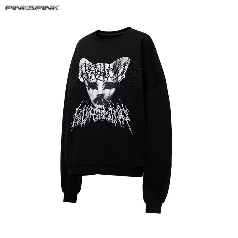 PINKSPINK_Black_Metal_Thorn_Heavy_Embroidery_Cat_Print_Lettering_Women's_Sweatshirts_1000374616690_MISSTT