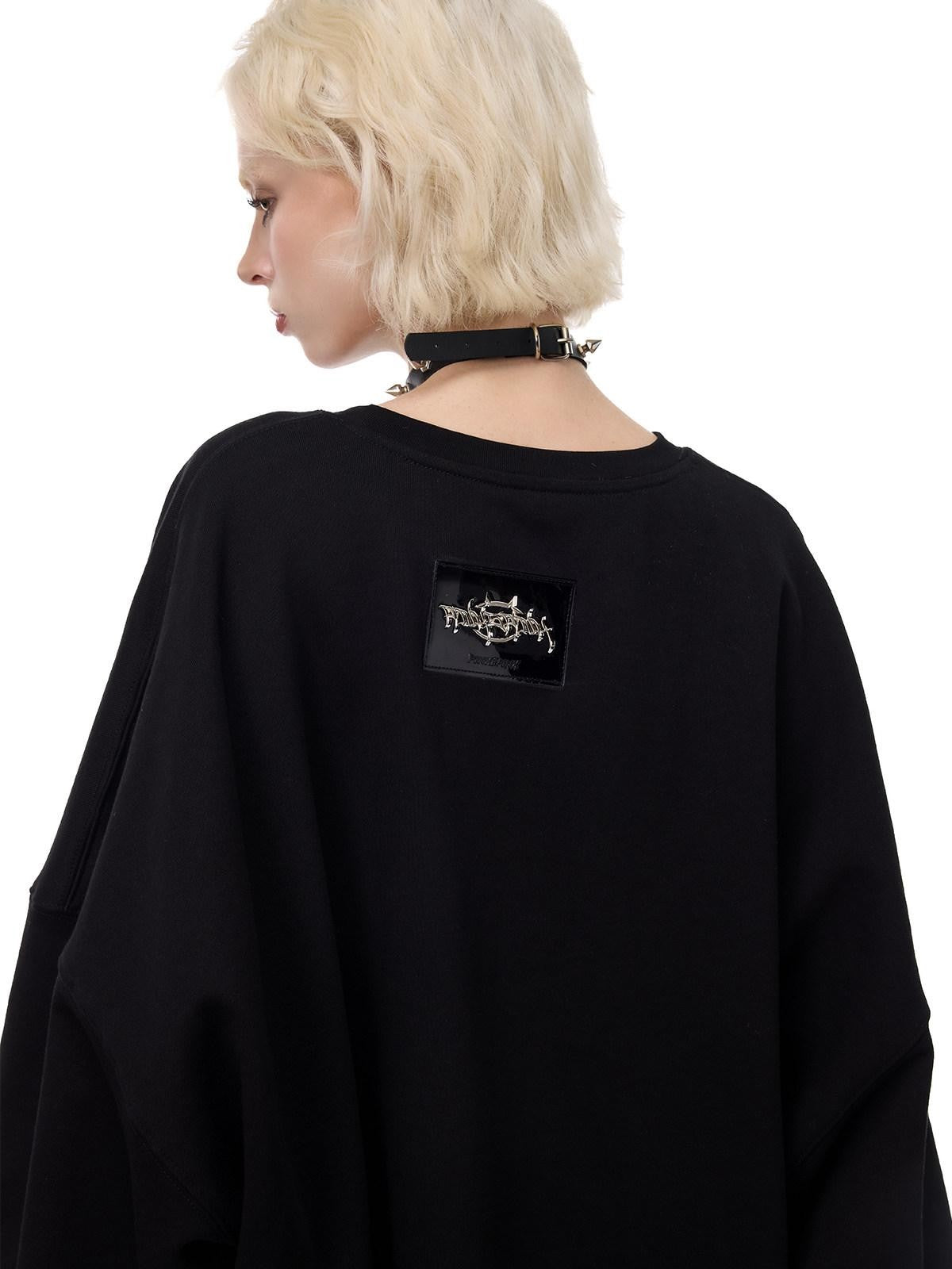 PINKSPINK Black Metal Thorn Heavy Embroidery Cat Print Lettering Women's Sweatshirts