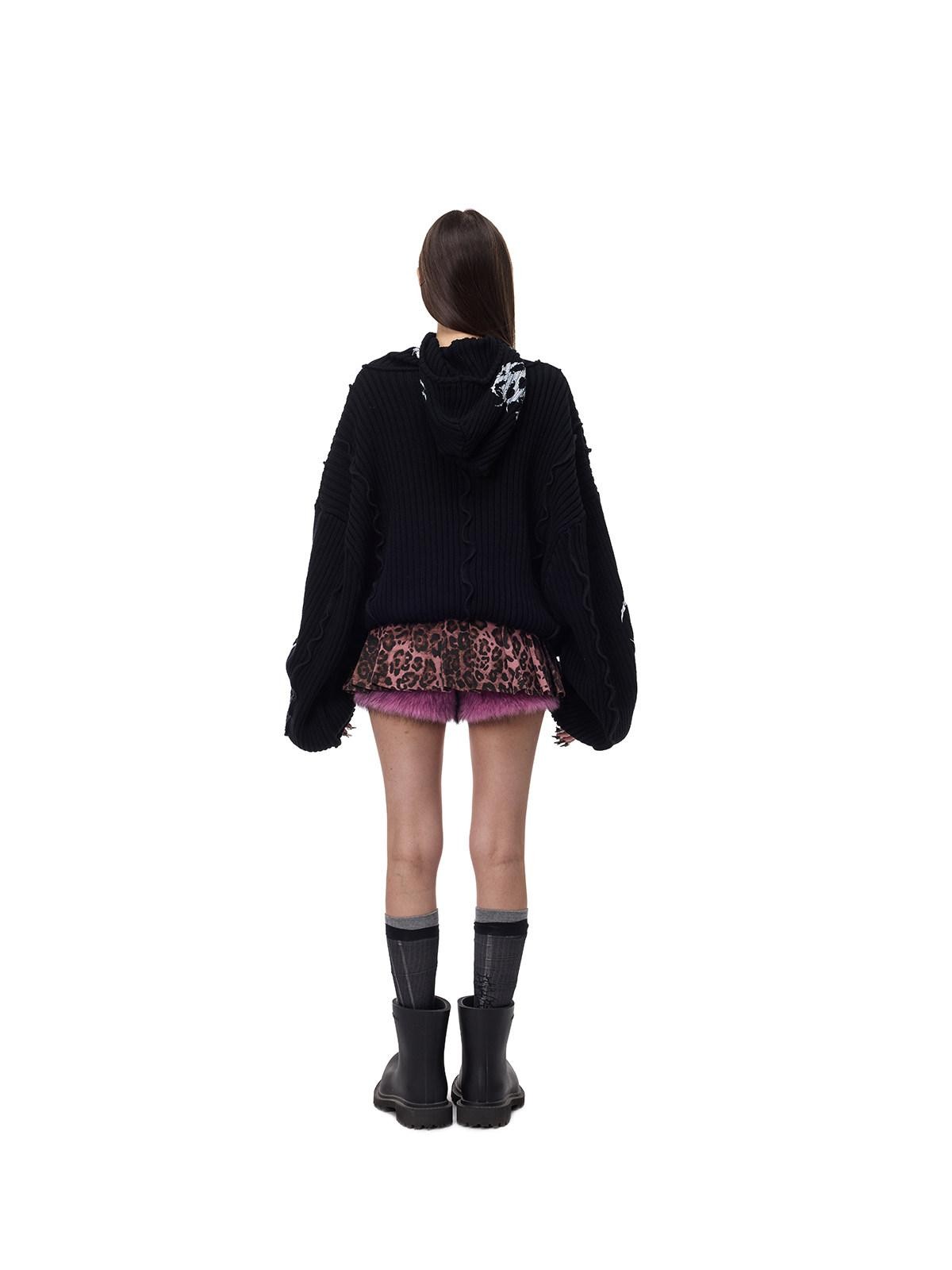 PINKSPINK Black Patchwork Hooded Loose Punk Women's Acrylic Pullover Sweaters