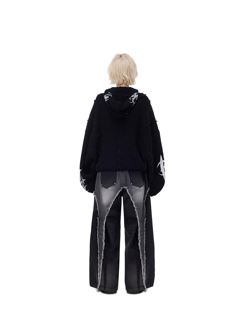 PINKSPINK Black Patchwork Hooded Loose Punk Women's Acrylic Pullover Sweaters