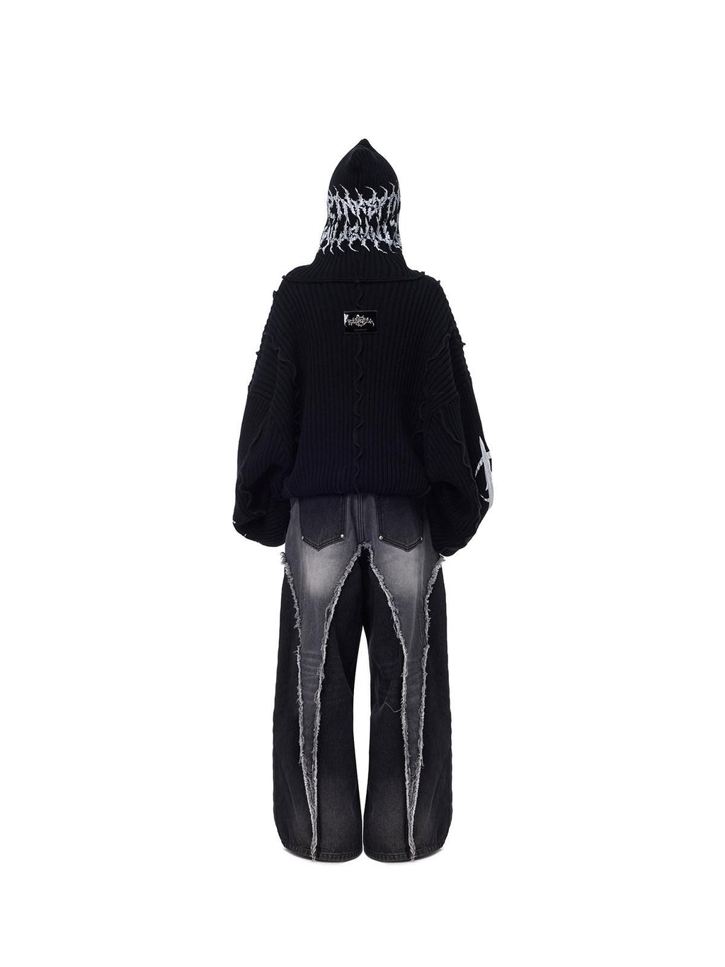 PINKSPINK Black Patchwork Hooded Loose Punk Women's Acrylic Pullover Sweaters