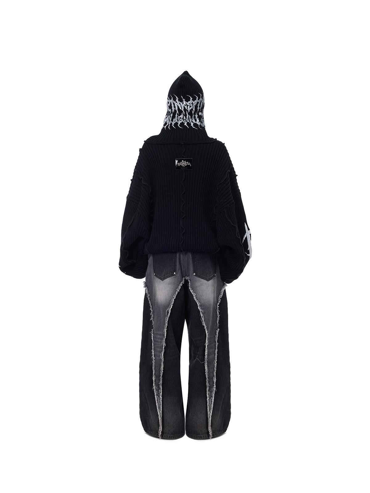 PINKSPINK Black Patchwork Hooded Loose Punk Women's Acrylic Pullover Sweaters