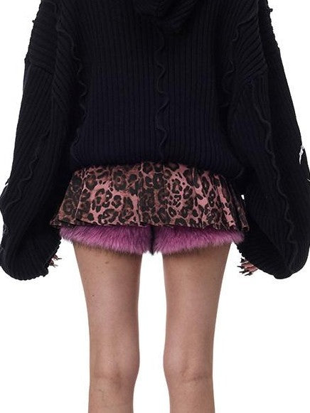 PINKSPINK Black Patchwork Hooded Punk Print Knit Acrylic Women's Pullover Sweaters