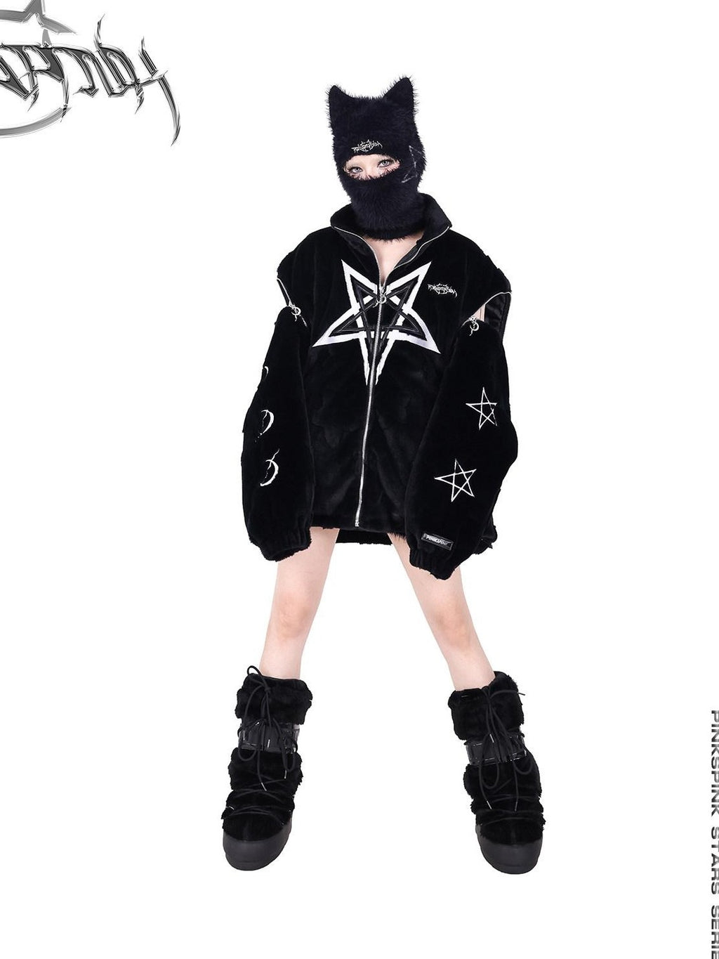 PINKSPINK Black Pentagram Cat Ear Masked Street Women's Cotton Knit Beanies