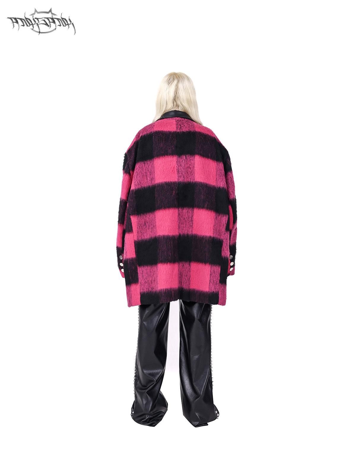 PINKSPINK Black Pink Check Leather Embroidered Shoulder Pad Women's Casual Jackets
