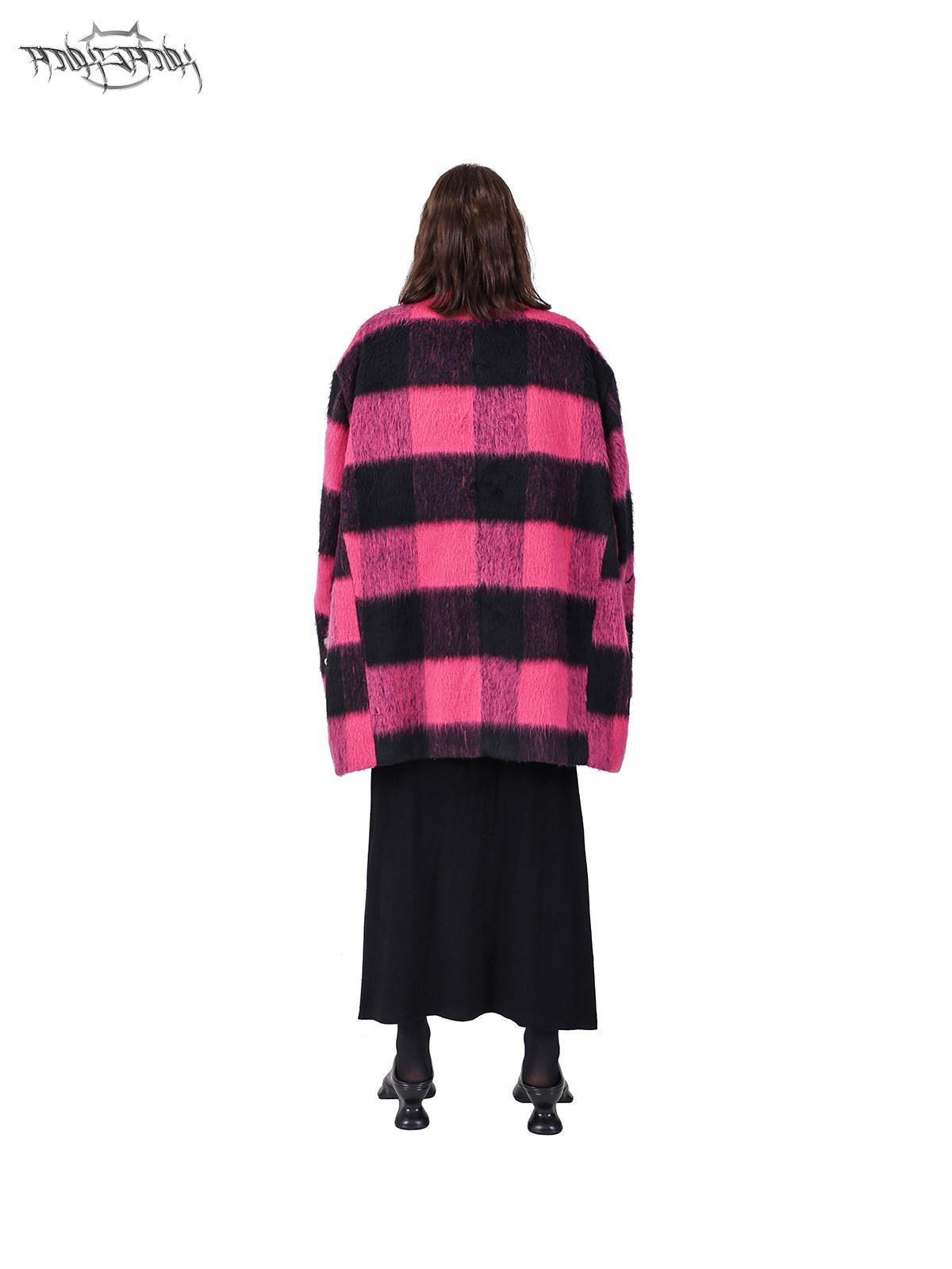 PINKSPINK Black Pink Check Leather Embroidered Shoulder Pad Women's Casual Jackets
