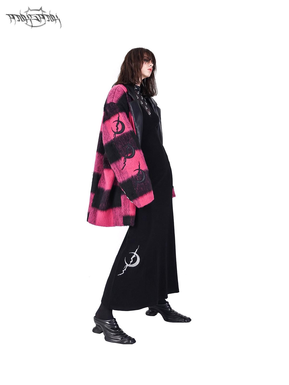 PINKSPINK Black Pink Check Leather Embroidered Shoulder Pad Women's Casual Jackets