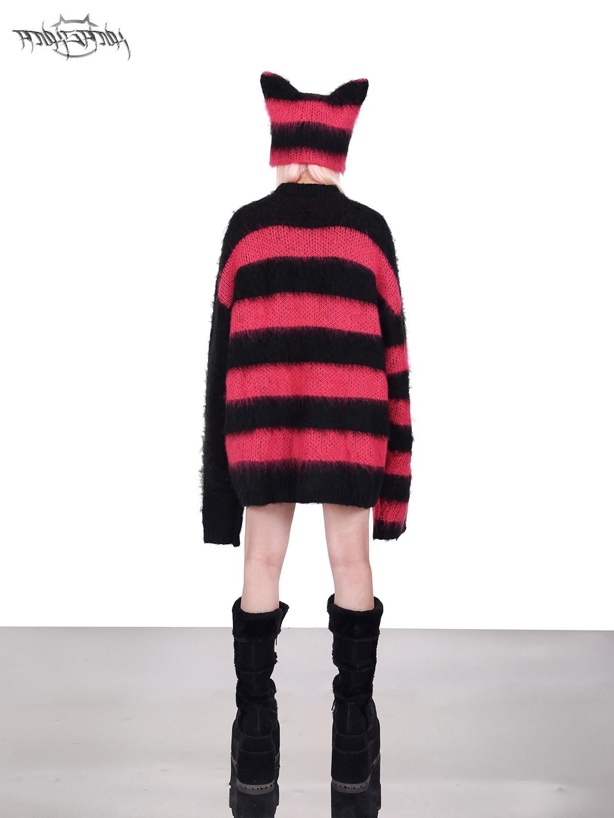 PINKSPINK Black Pink Clash Striped Punk Rock Loose Women's Acrylic Blend Pullover Sweaters