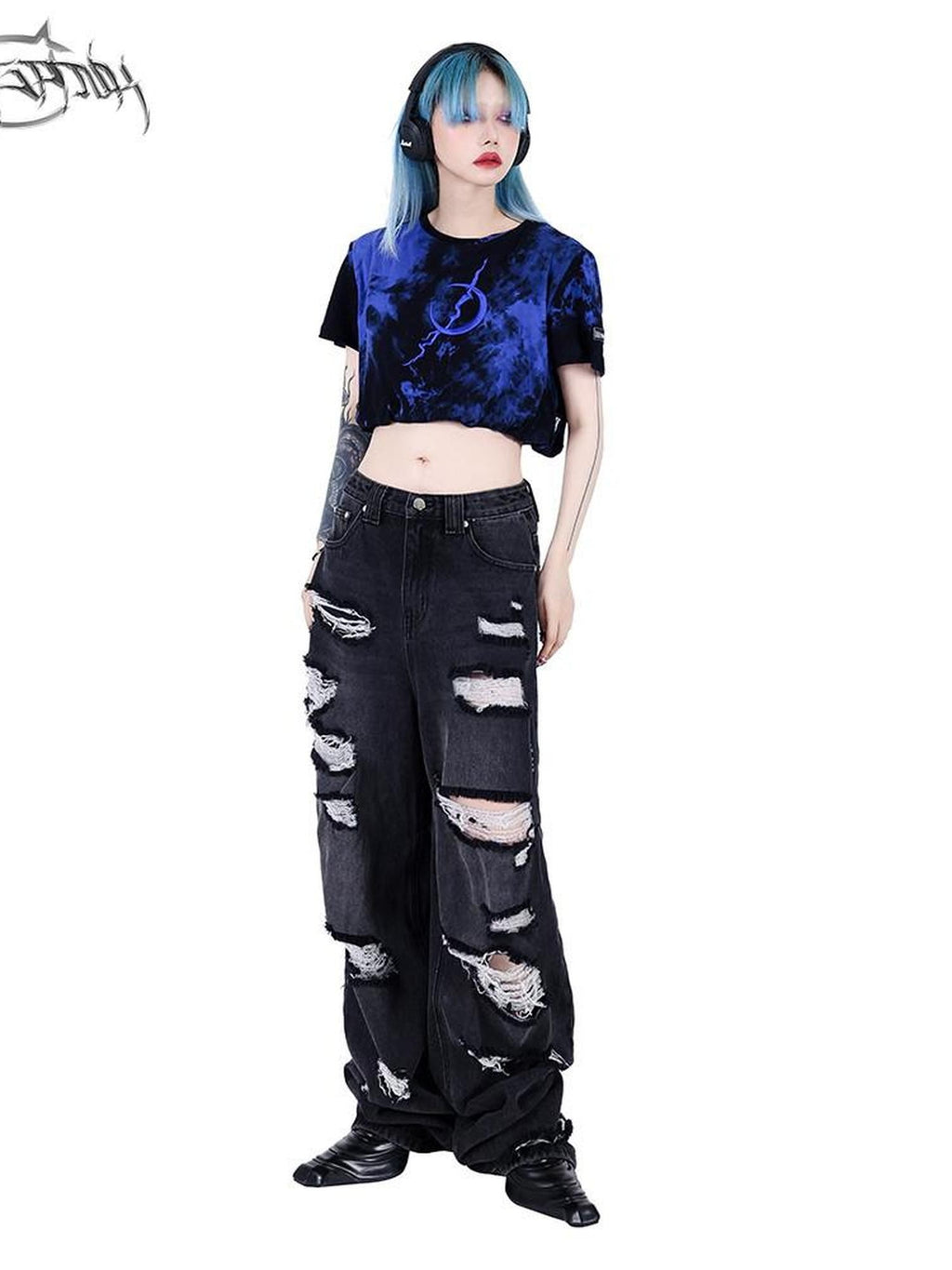 PINKSPINK Black Pink Contrast Embroidered Tie Dye Double Layer Women's Crop Tops