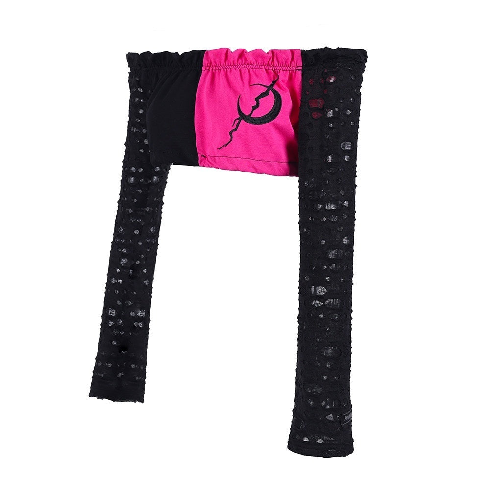 PINKSPINK_Black_Pink_Mesh_Embroidered_Ripped_Off_Shoulder_Women's_Long_Sleeve_T-shirts_704099553133_MISSTT