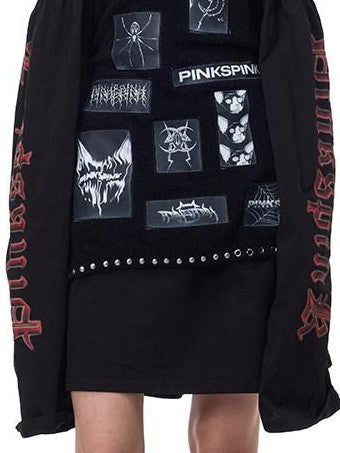 PINKSPINK Black Pink Striped Applique Distressed High Neck Women's Acrylic Sweaters