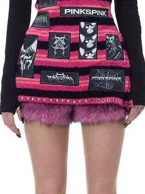 PINKSPINK Black Pink Striped Applique Distressed High Neck Women's Acrylic Sweaters