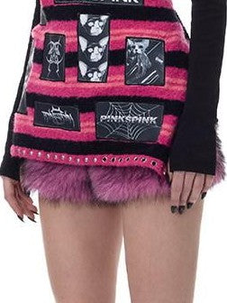 PINKSPINK Black Pink Striped Applique Distressed High Neck Women's Acrylic Sweaters