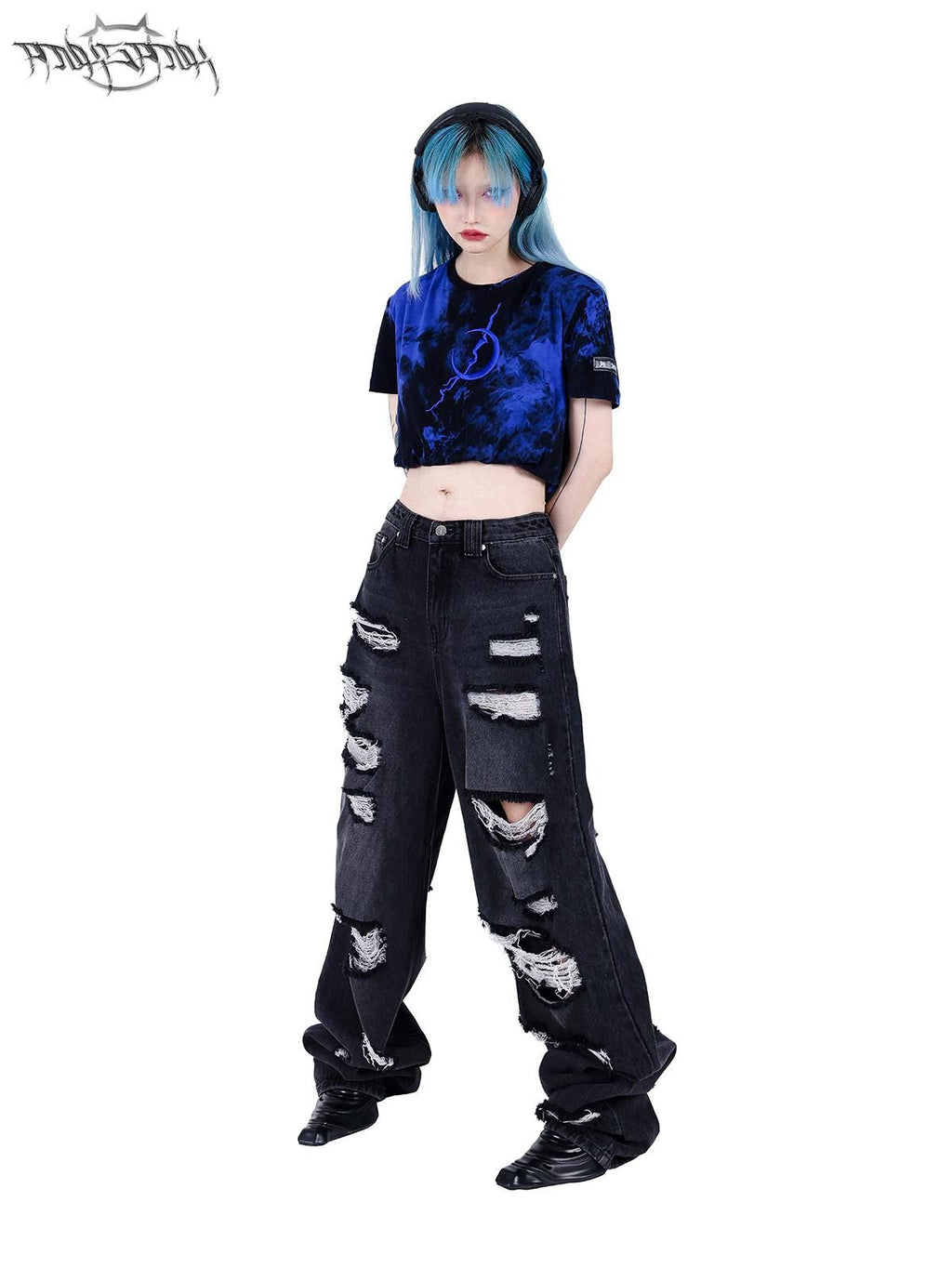 PINKSPINK Black Pink Tie Dye Embroidered Colorblock Double Layer Women's Crop Tops