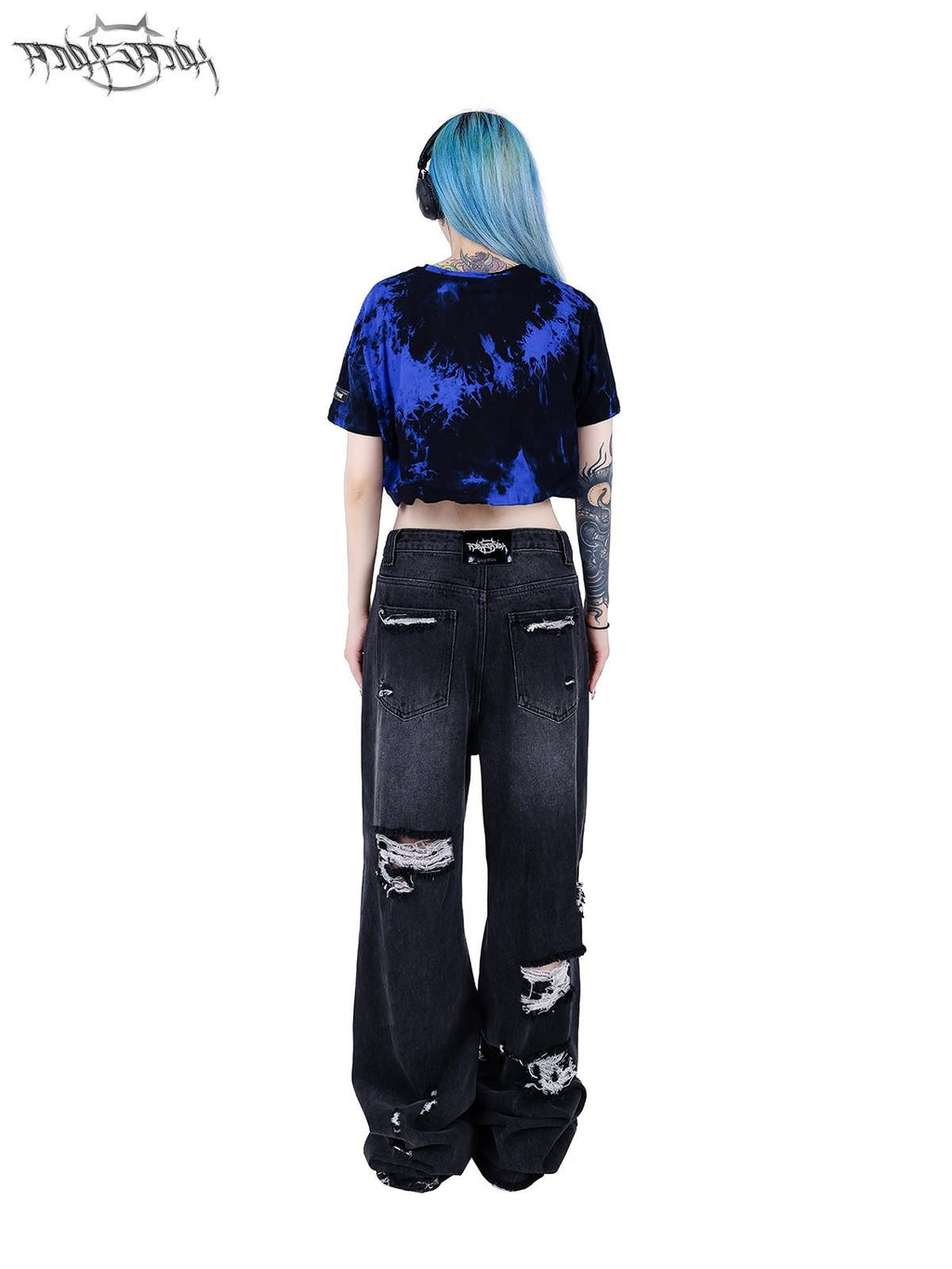 PINKSPINK Black Pink Tie Dye Embroidered Colorblock Double Layer Women's Crop Tops