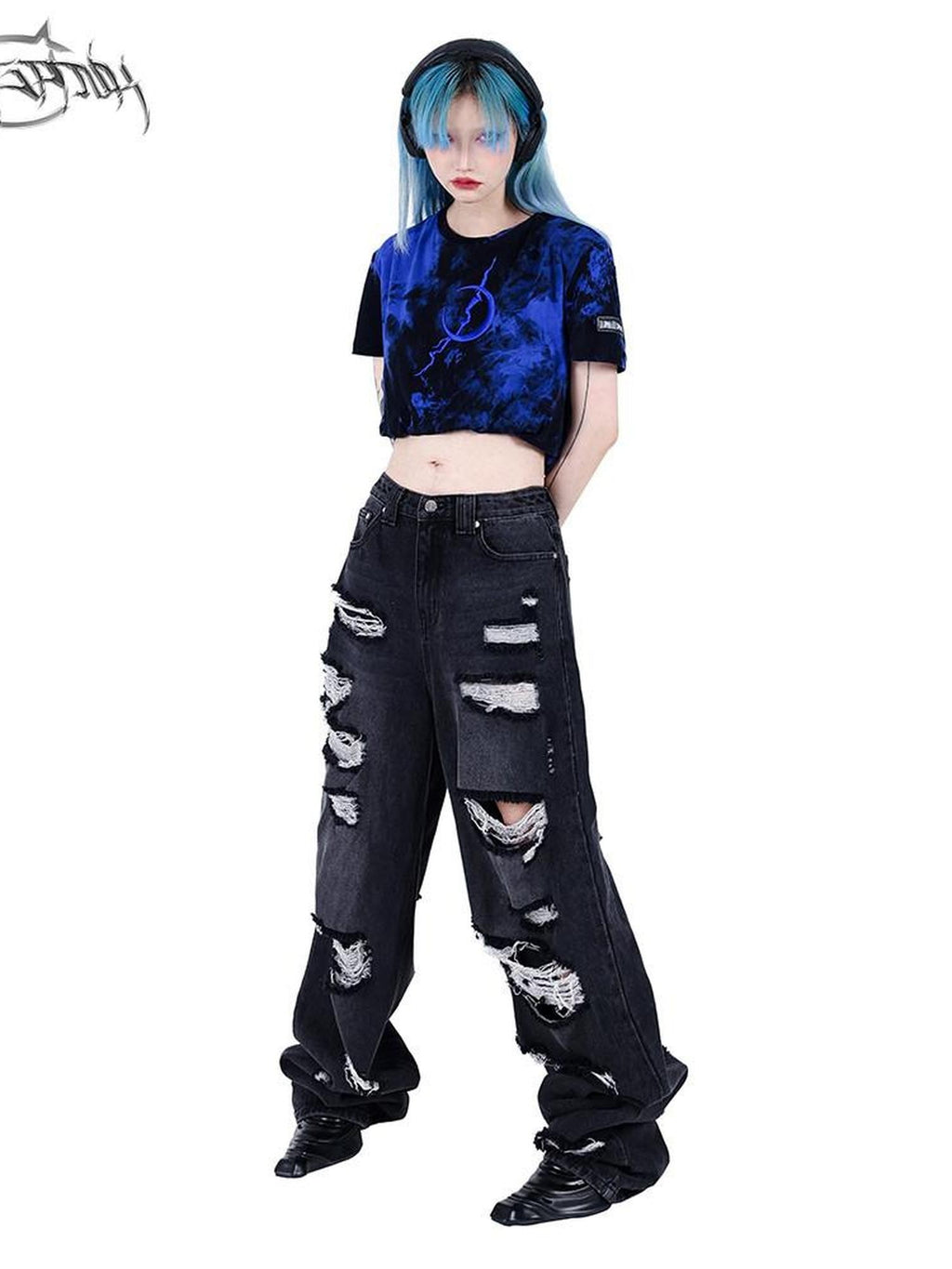 PINKSPINK Black Pink Tie Dye Embroidered Colorblock Double Layer Women's Crop Tops