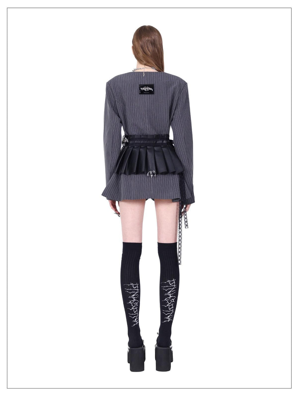 PINKSPINK Black Pleated Pu Eyelet Ring Lace Tie Women's Polyester Mini Skirts