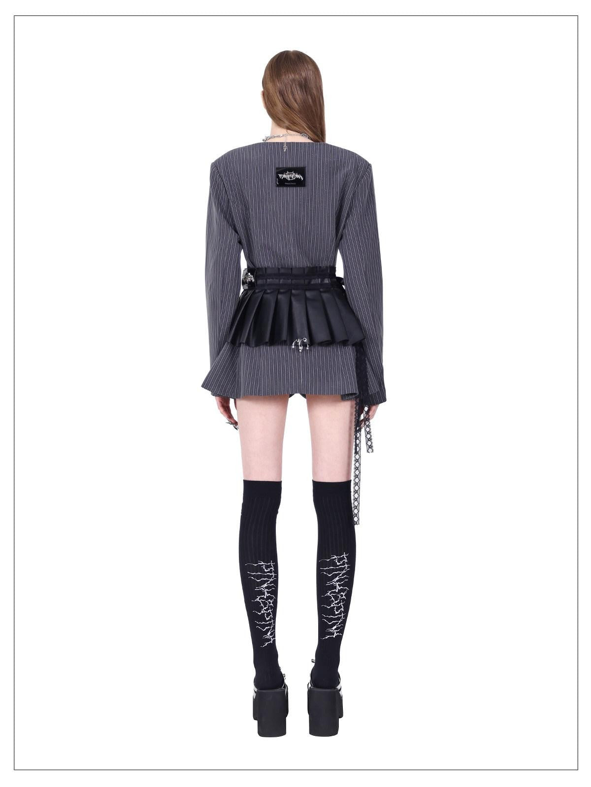 PINKSPINK Black Pleated Pu Eyelet Ring Lace Tie Women's Polyester Mini Skirts