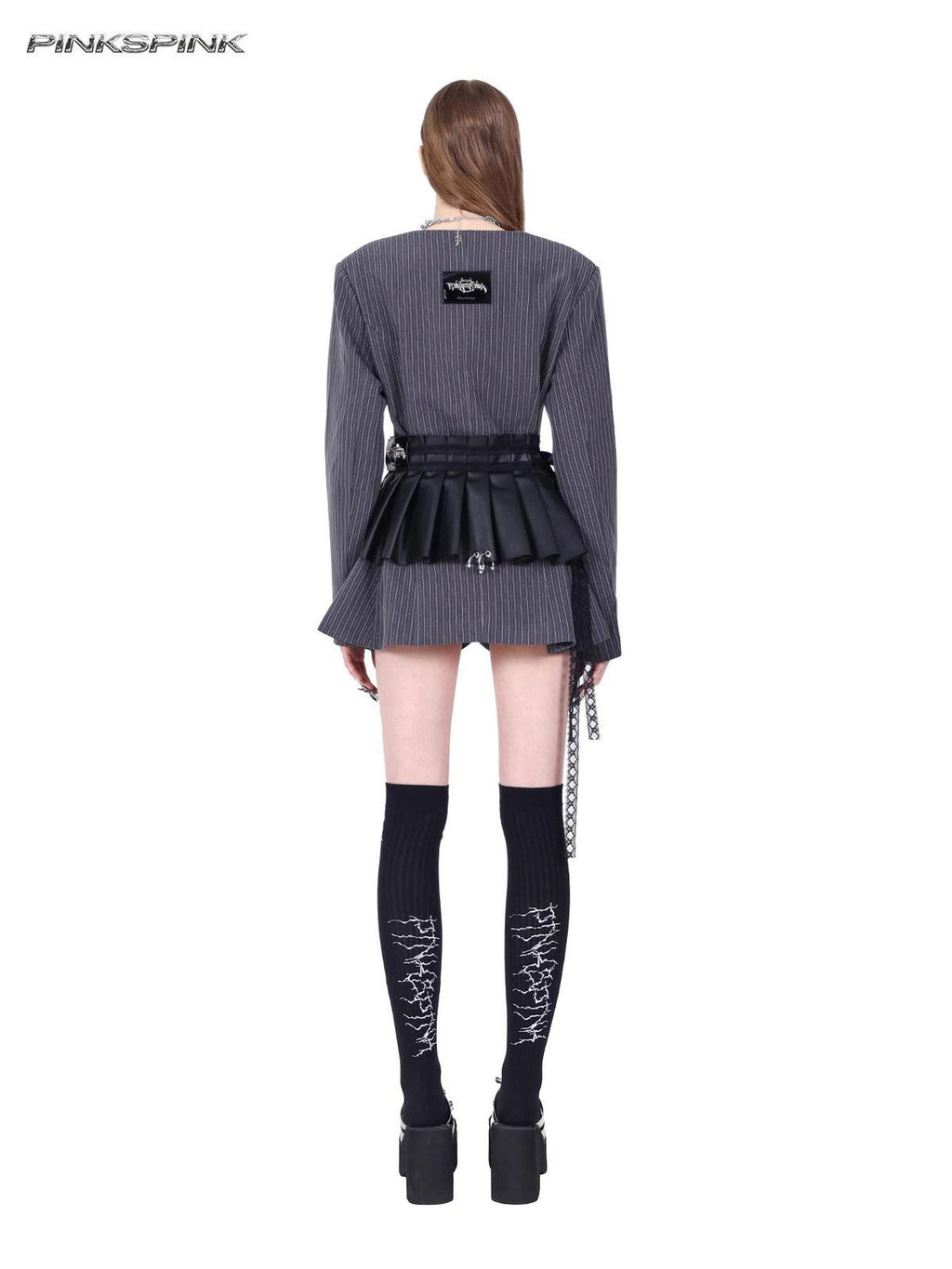 PINKSPINK Black Pleated Pu Eyelet Ring Lace Tie Women's Polyester Mini Skirts