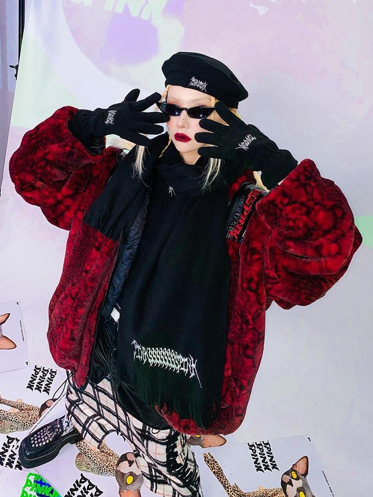 PINKSPINK Black Polar Fleece Beret Scarf And Glove Set Women's Cotton Berets