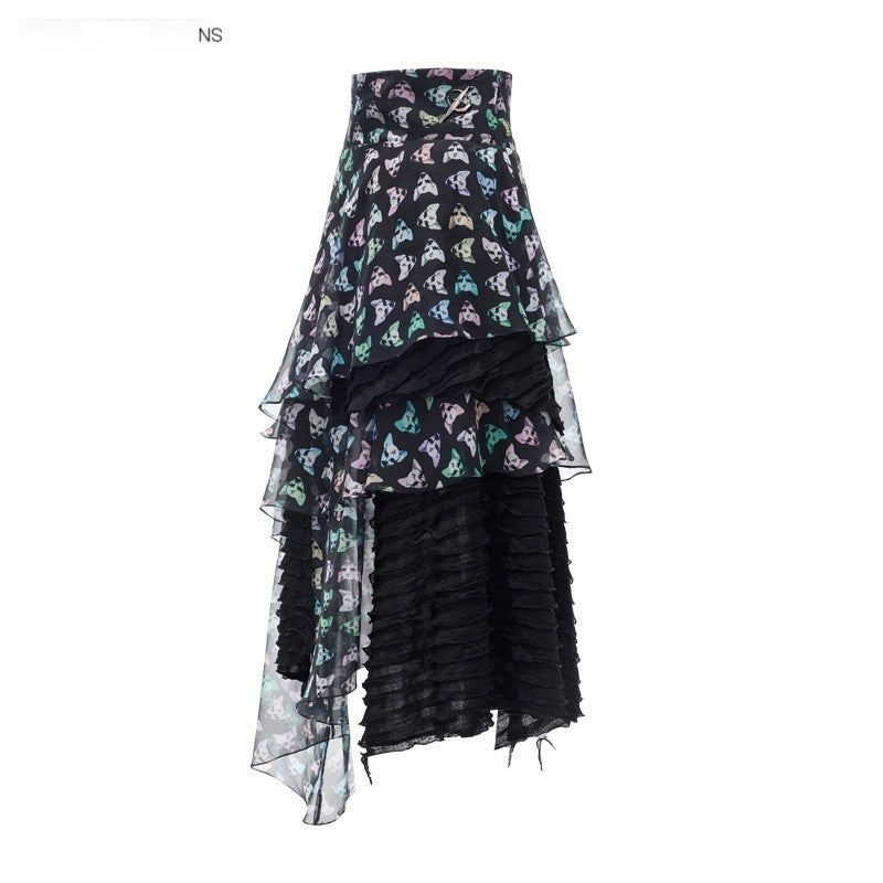 PINKSPINK_Black_Punk_Asymmetrical_Aline_Printed_Women's_Triacetate_Mesh_Maxi_Skirts_999446650691_MISSTT