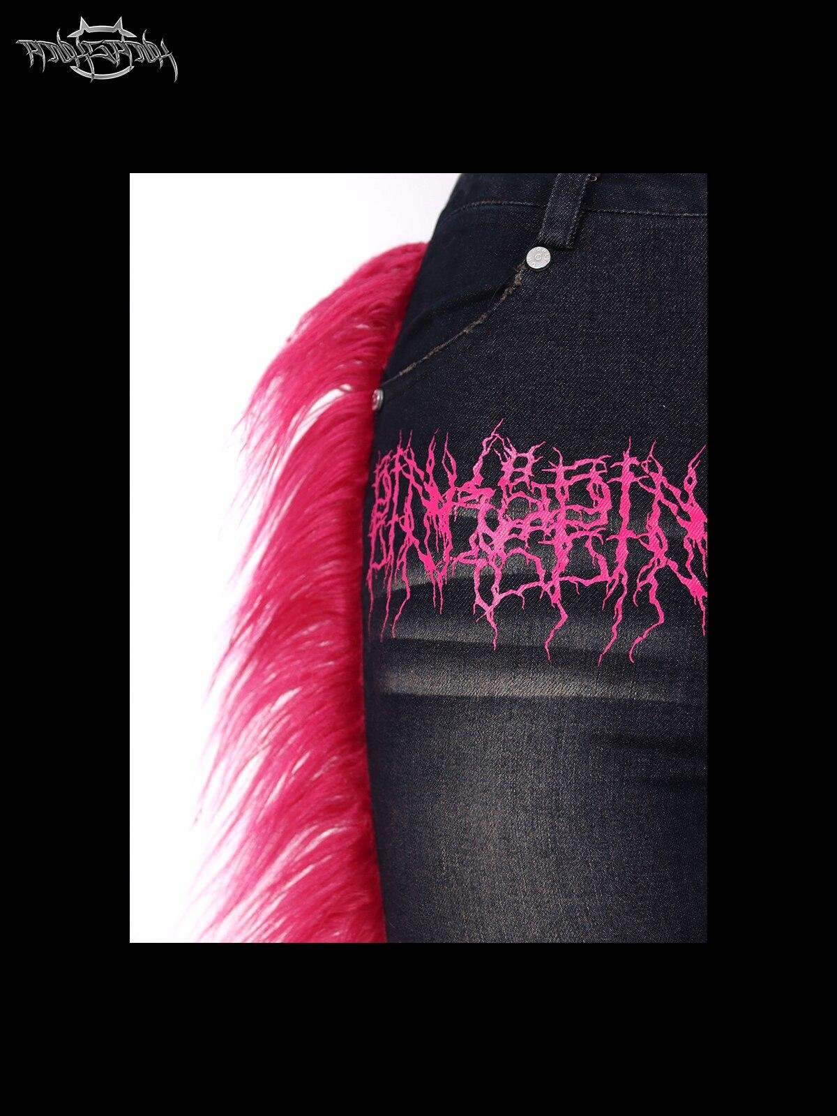 PINKSPINK Black Reconstructed Frayed Hem Low Waist Women's Denim High Stretch Flare Jeans