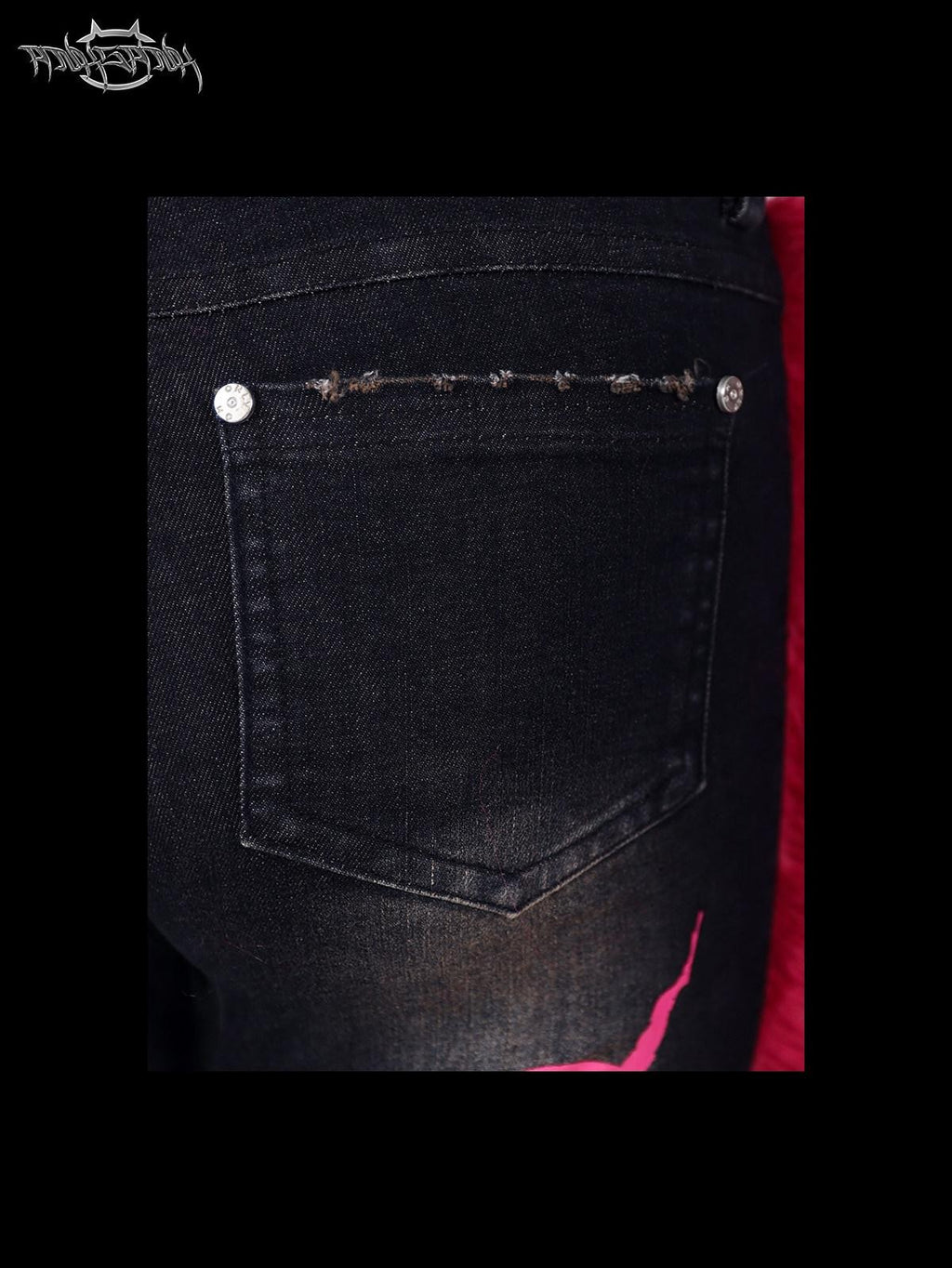 PINKSPINK Black Reconstructed Frayed Hem Low Waist Women's Denim High Stretch Flare Jeans