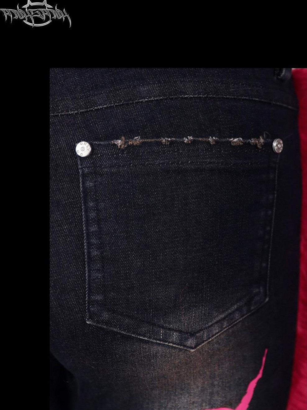 PINKSPINK Black Reconstructed Frayed Hem Slim Fit High Stretch Women's Denim Flare Jeans