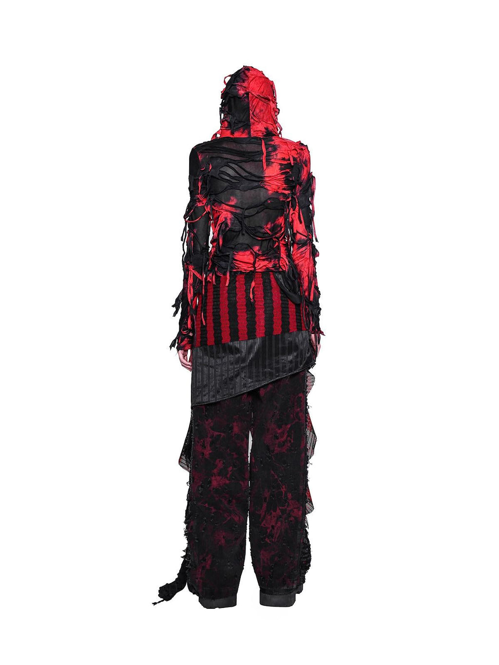 PINKSPINK Black Red Distressed Cutout Ripped Women's Washed Denim Wide-leg Jeans