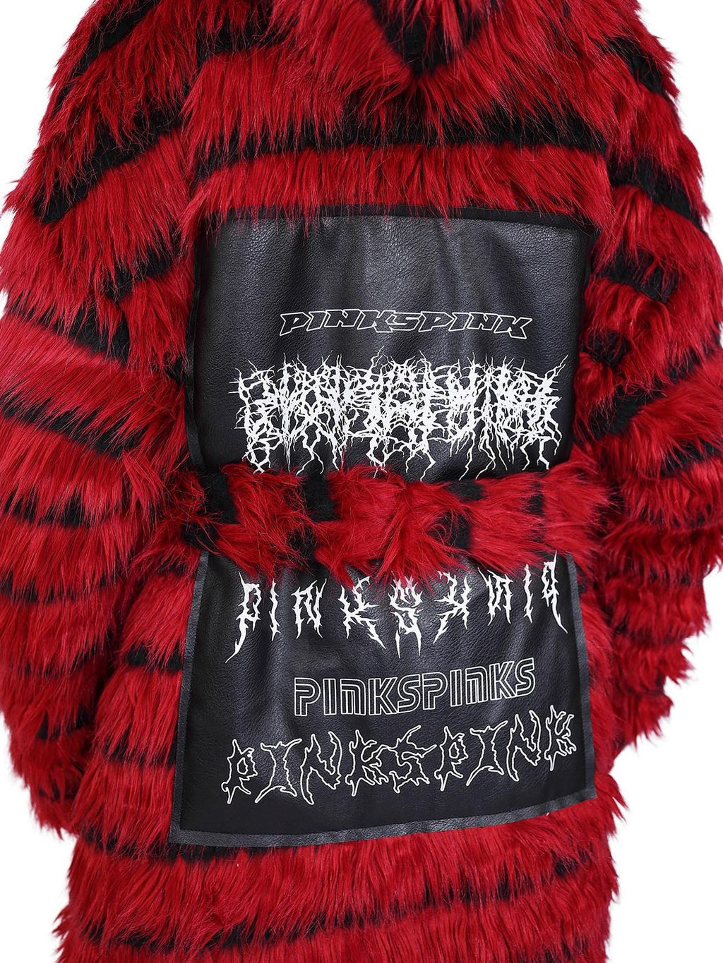 PINKSPINK Black Red Sculptural Oversized Hooded Fringe Women's Faux Fur Long Coats
