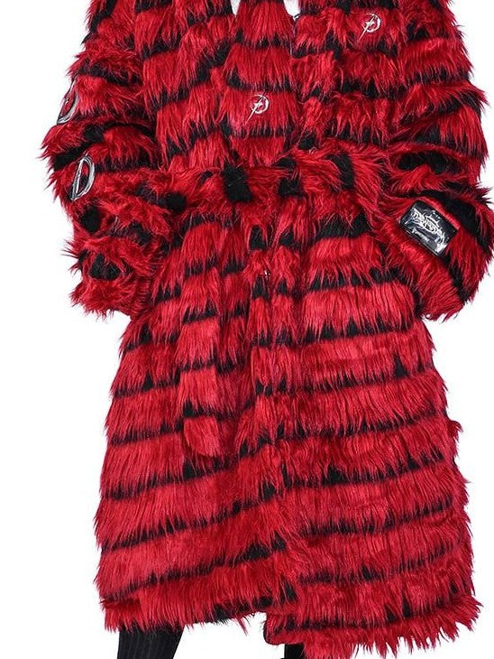 PINKSPINK Black Red Studded Fur Punk Women's Leather Multilayer Neckties