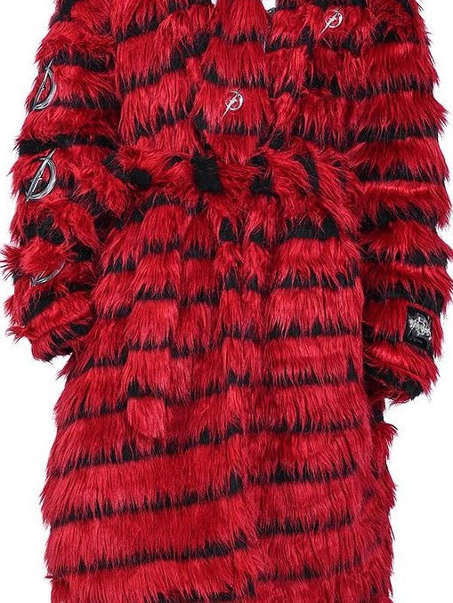 PINKSPINK Black Red Studded Fur Punk Women's Leather Multilayer Neckties