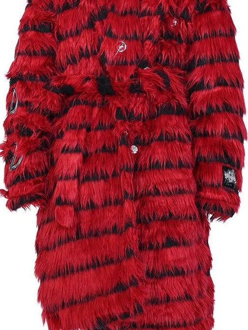 PINKSPINK Black Red Studded Fur Punk Women's Leather Multilayer Neckties