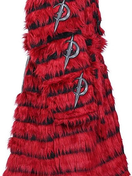 PINKSPINK Black Red Studded Fur Punk Women's Leather Multilayer Neckties