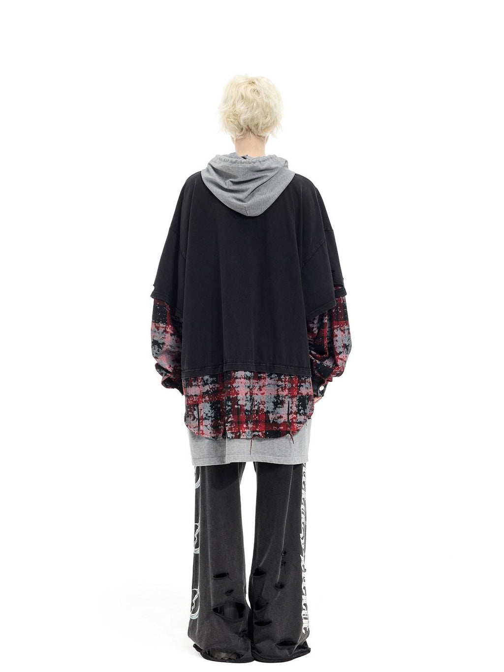 PINKSPINK Black Remake Layered 3 Piece Hooded Letter Women's Long Sleeve T-shirts