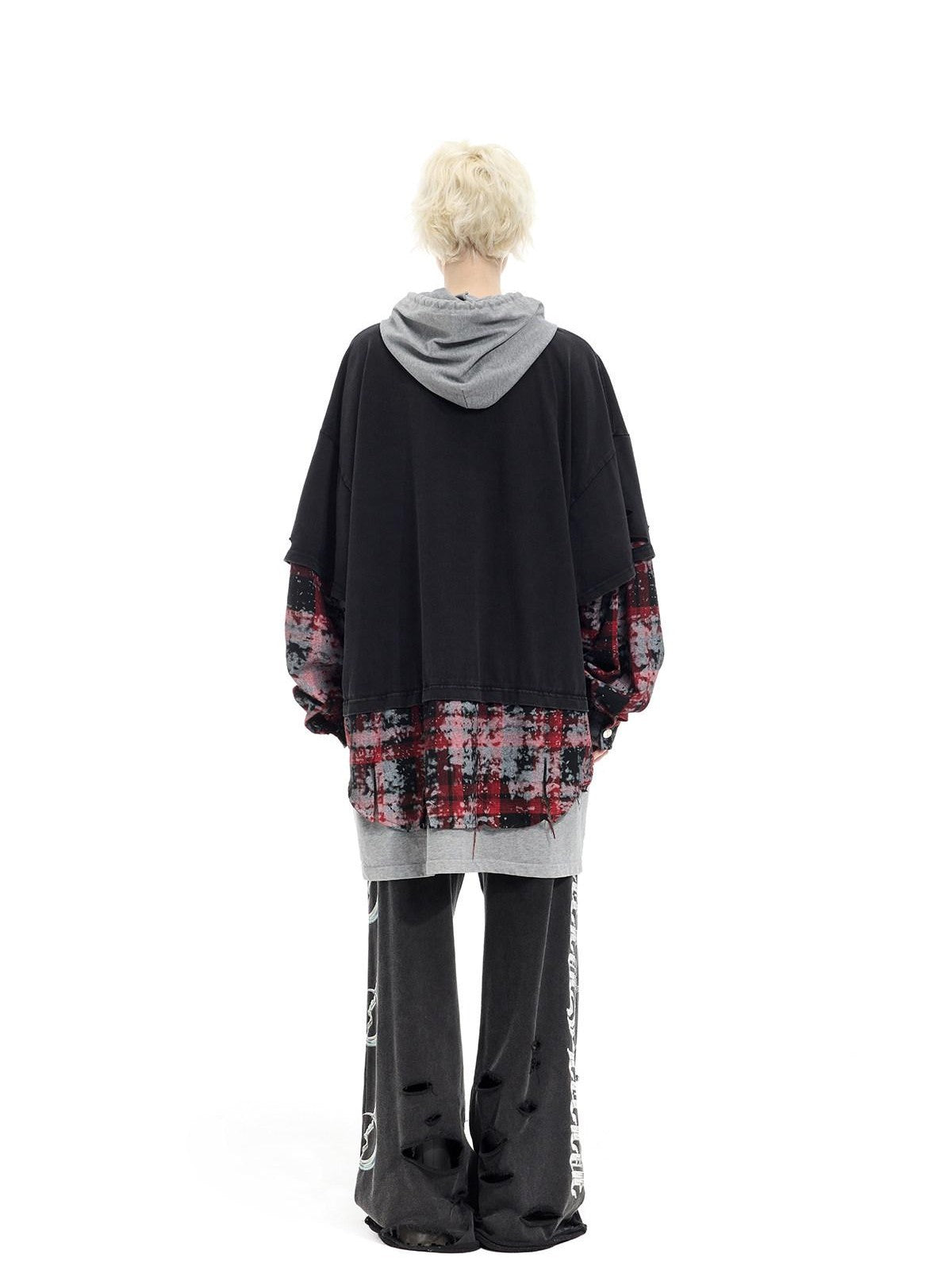 PINKSPINK Black Remake Layered 3 Piece Hooded Letter Women's Long Sleeve T-shirts