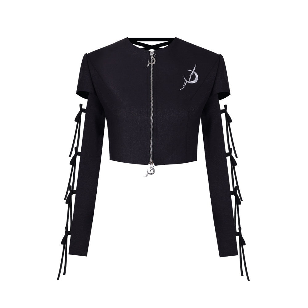 PINKSPINK_Black_Reversible_Cutout_Embroidered_Tie_Padded_Shoulder_Women's_Blazers_731495176606_MISSTT