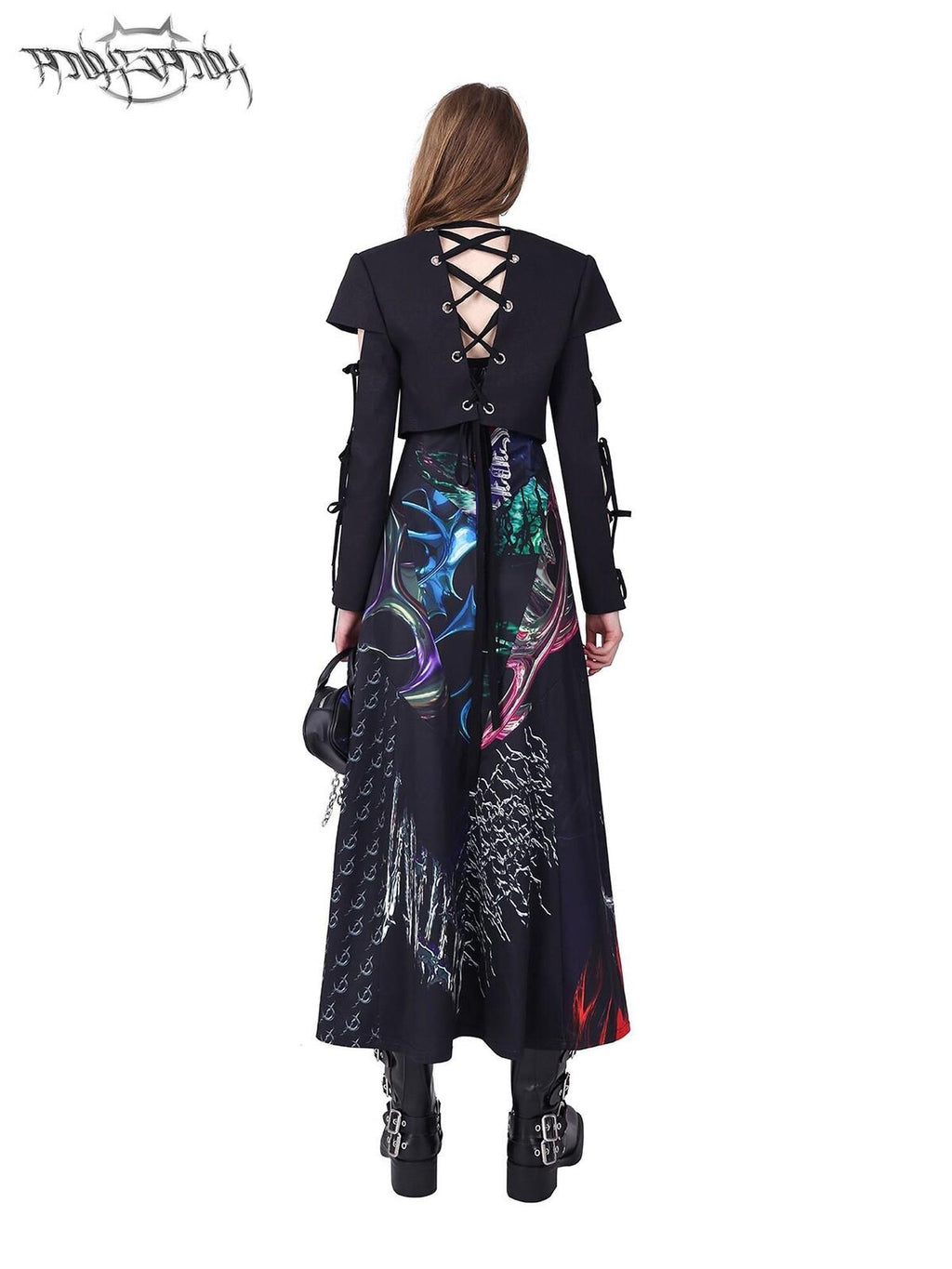 PINKSPINK Black Reversible Cutout Embroidered Tie Padded Shoulder Women's Blazers