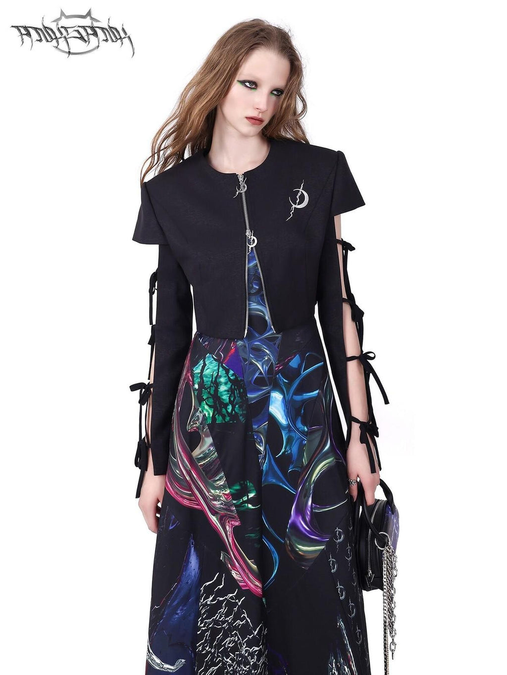 PINKSPINK Black Reversible Cutout Embroidered Tie Padded Shoulder Women's Blazers