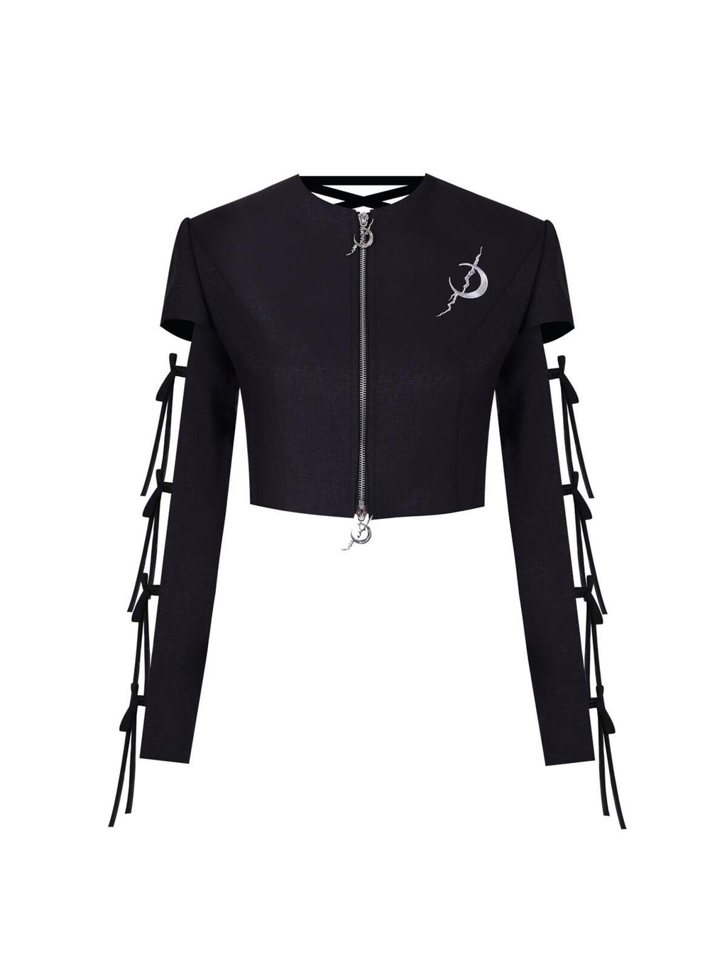 PINKSPINK Black Reversible Cutout Embroidered Tie Padded Shoulder Women's Blazers