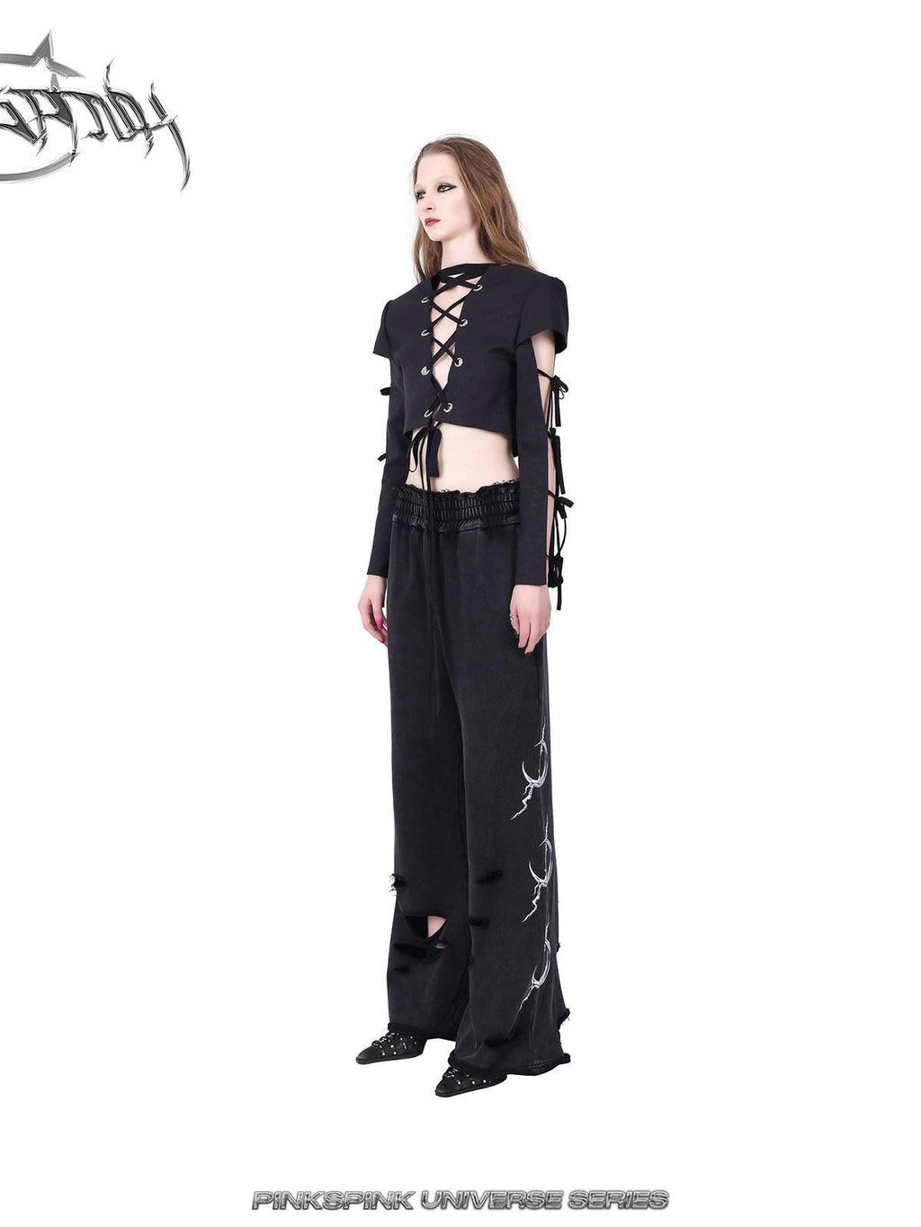 PINKSPINK Black Reversible Cutout Embroidered Tie Padded Shoulder Women's Blazers