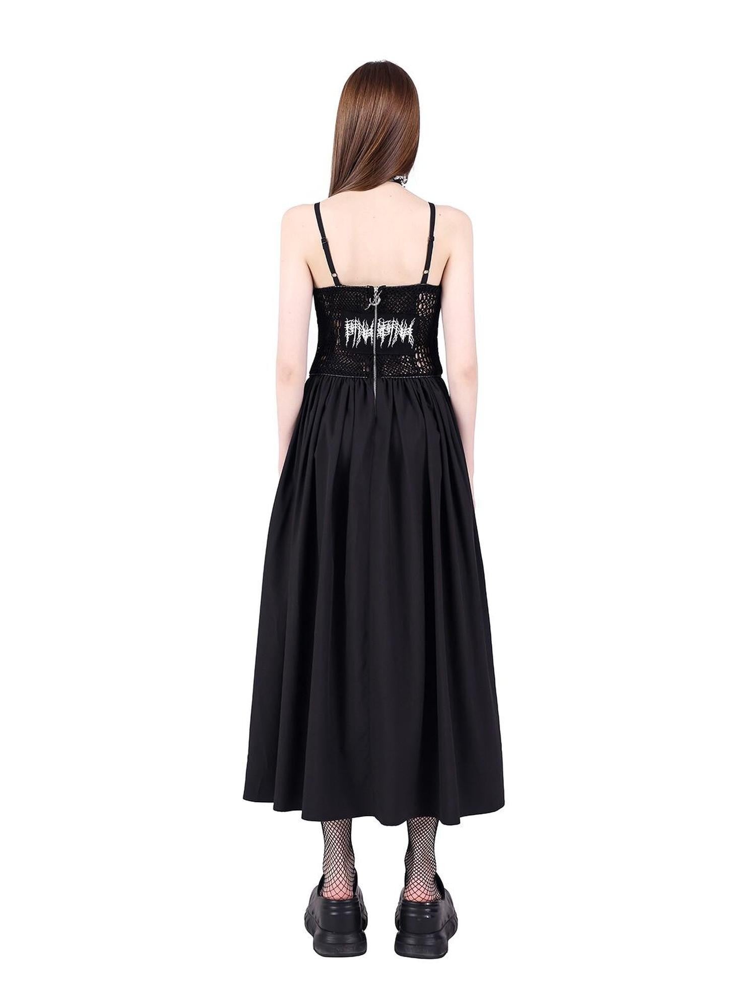 PINKSPINK Black Reversible Mesh Cutout Punk Y2k Women's Cotton Slip Maxi Dresses