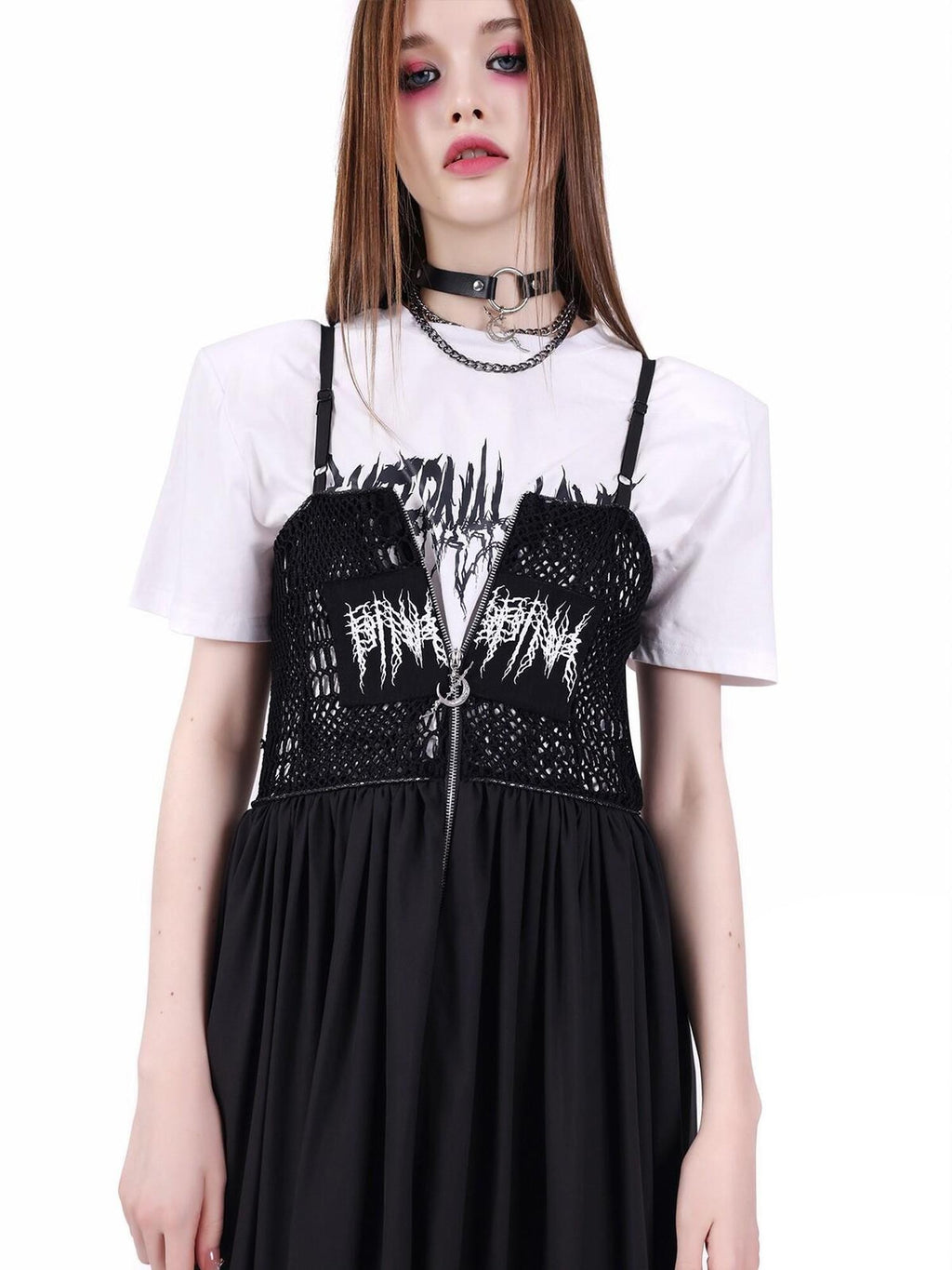 PINKSPINK Black Reversible Mesh Cutout Punk Y2k Women's Cotton Slip Maxi Dresses