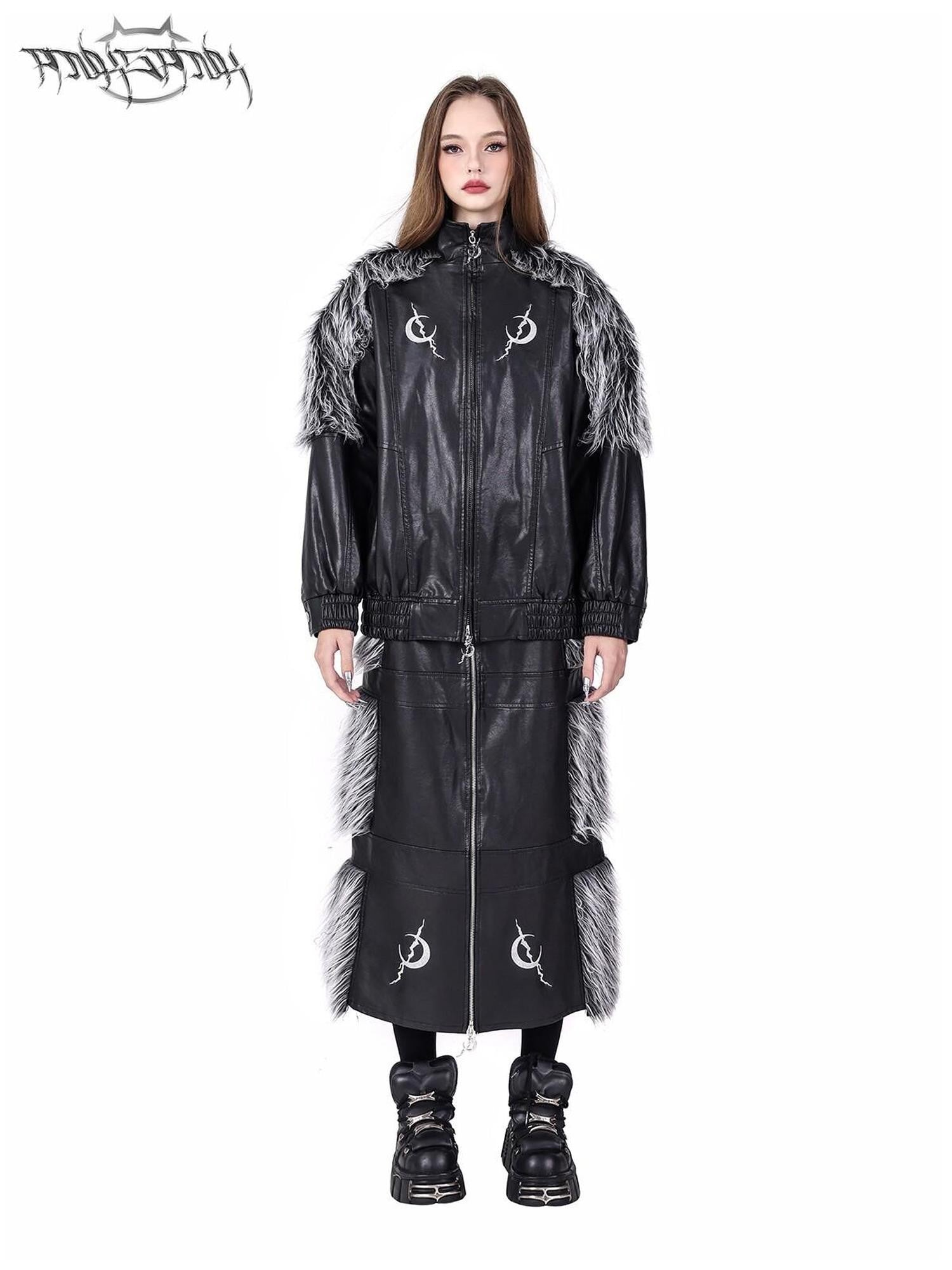 PINKSPINK Black Reversible Spliced Double Zipper Women's Faux Leather A-line Skirts