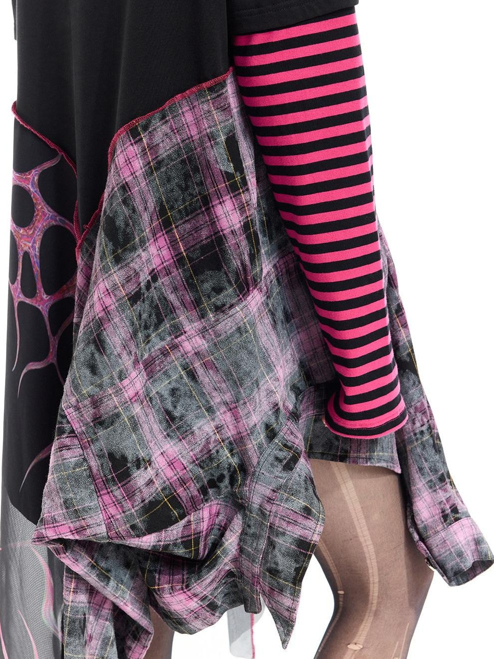 PINKSPINK Black Reworked Stripe T Mesh Irregular Women's Cotton Casual Midi Dresses