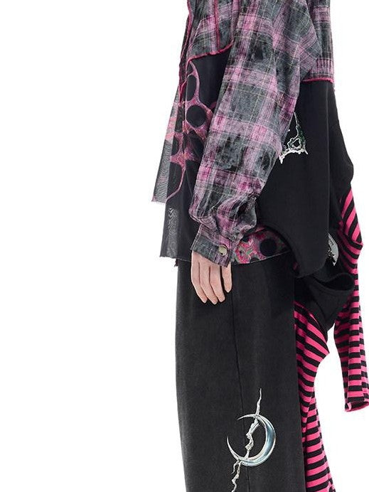 PINKSPINK Black Reworked Stripe T Mesh Irregular Women's Cotton Casual Midi Dresses