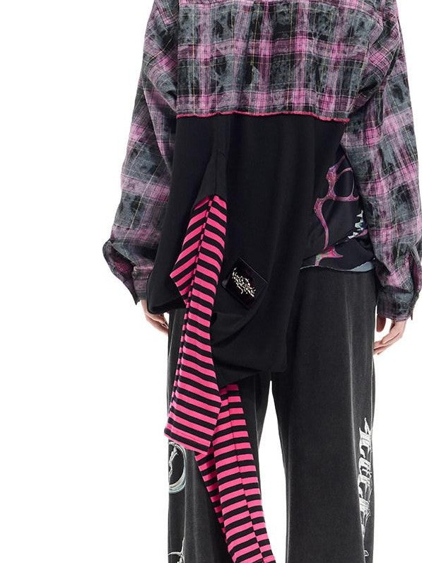 PINKSPINK Black Reworked Stripe T Mesh Irregular Women's Cotton Casual Midi Dresses