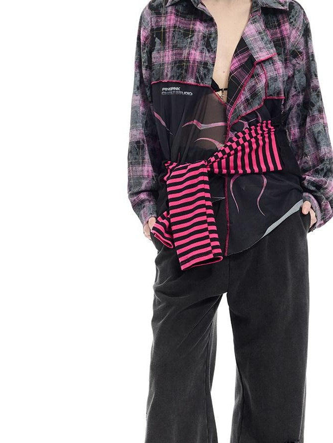PINKSPINK Black Reworked Stripe T Mesh Irregular Women's Cotton Casual Midi Dresses